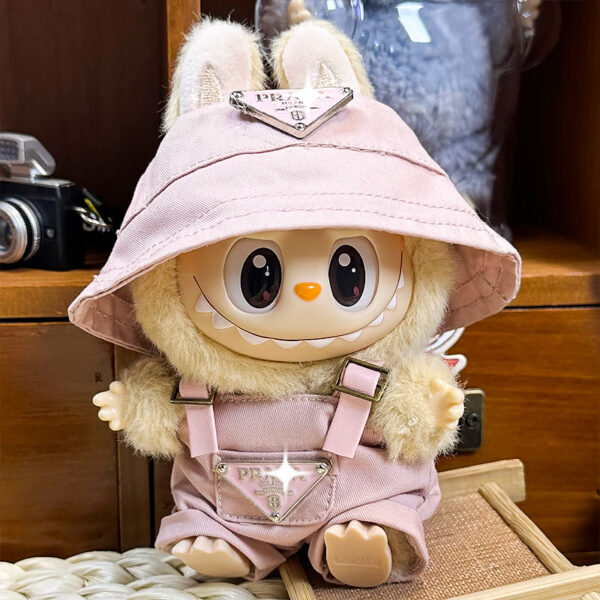SKU 43 Prada pink suit with a fedora hat and suspenders pants